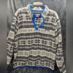 Lands End Mens Print Heritage Fleece Snap Neck Pullover Gray 46-48 Xl Button